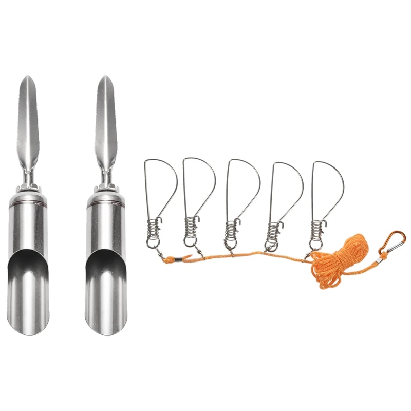 

2 Pcs Stainless Steel Fishing Rod Holder Pole Fishing Rod Holder & 1 Pcs 5M Fishing Lock Buckle Live Fish Lock