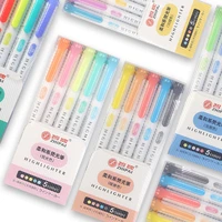 5 pcs double headed highlighters colored markers japanese kawaii stationery school supplies aesthetic mildliner brush pen 04479