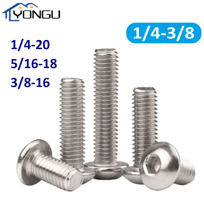 

1/4" 5/16" 3/8" BSW Pan Hex Socket Bolts 304 Stainless Steel British Round Pan Head Hexagon Socket Screws Allen Bolt