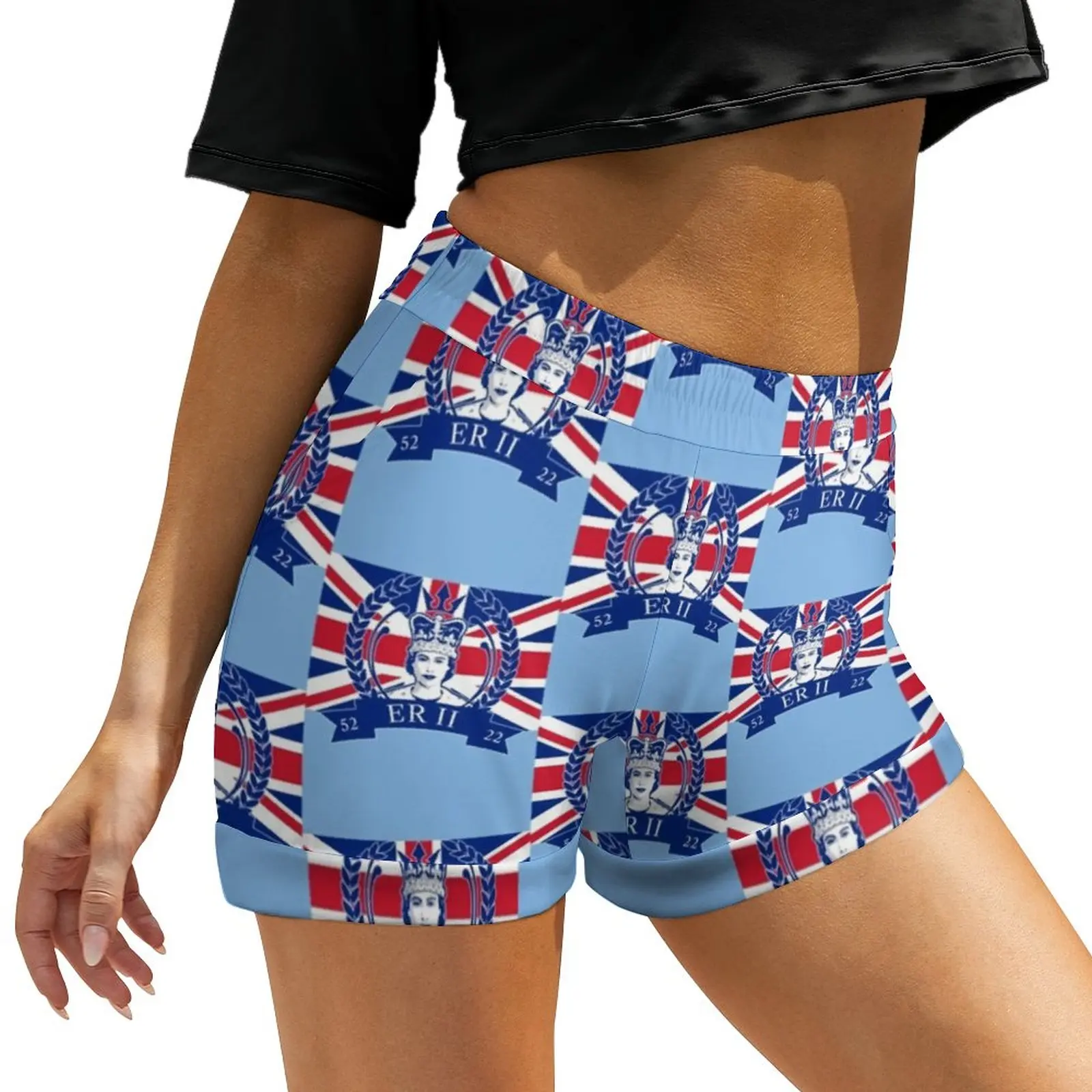 

Queen Elizabeth Shorts Jubilee 70 Years Print Oversized Casual Shorts Night Club Short Pants Womens Print Bottoms