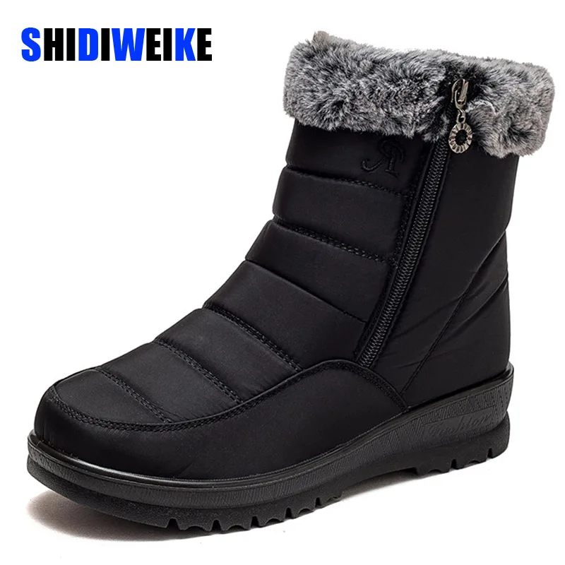 

Зимние ботинки; Женские теплые плюшевые зимние ботинки; Женские ботильоны; Botas Mujer; Лоферы на молнии без застежки; Женская Повседневная Удобн...