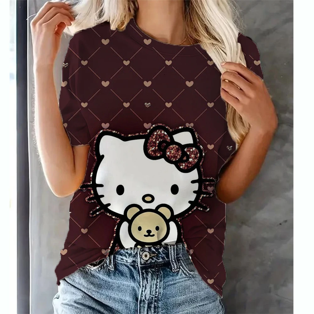 Топы Hello Kitty трендовая одежда женские футболки модная уличная футболка с коротким