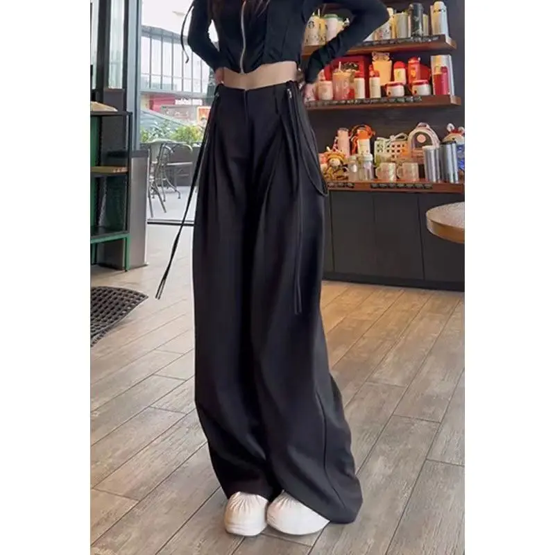 New Fashion High-quality Strap Suit Pants Women Korean Version Loose Wide-leg Pants High Waist Drape Straight Casual Pants