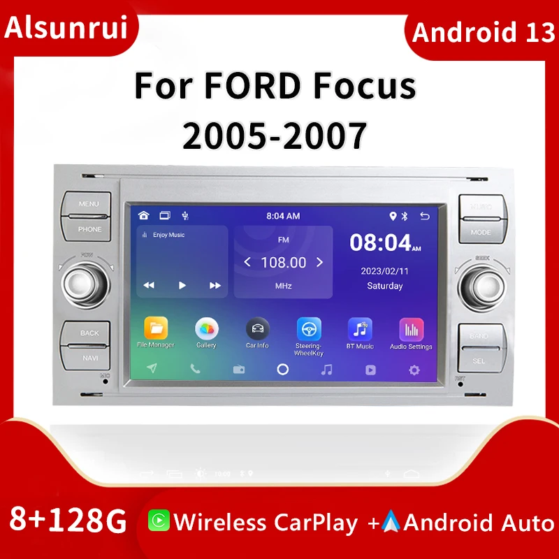 2 din Android 13 автомобильный экран для Ford Focus Fiesta Mondeo 4 C-Max S-Max Fusion Transit Kuga Мультимедиа