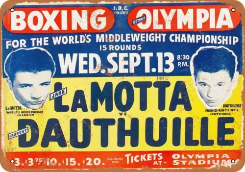Металлический знак-1950 Jake LaMotta бокс в Детройте-винтажный вид
