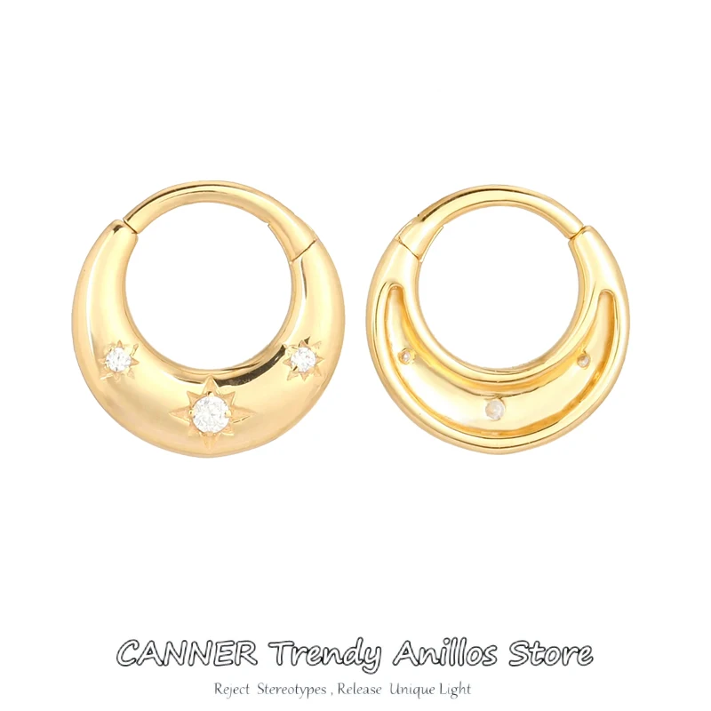 

CANNER Sun Zircon Earrings for Women Plata 925 Sterling Silver Earings Round Nose Piercing Rings Cartilage Earrings pendientes