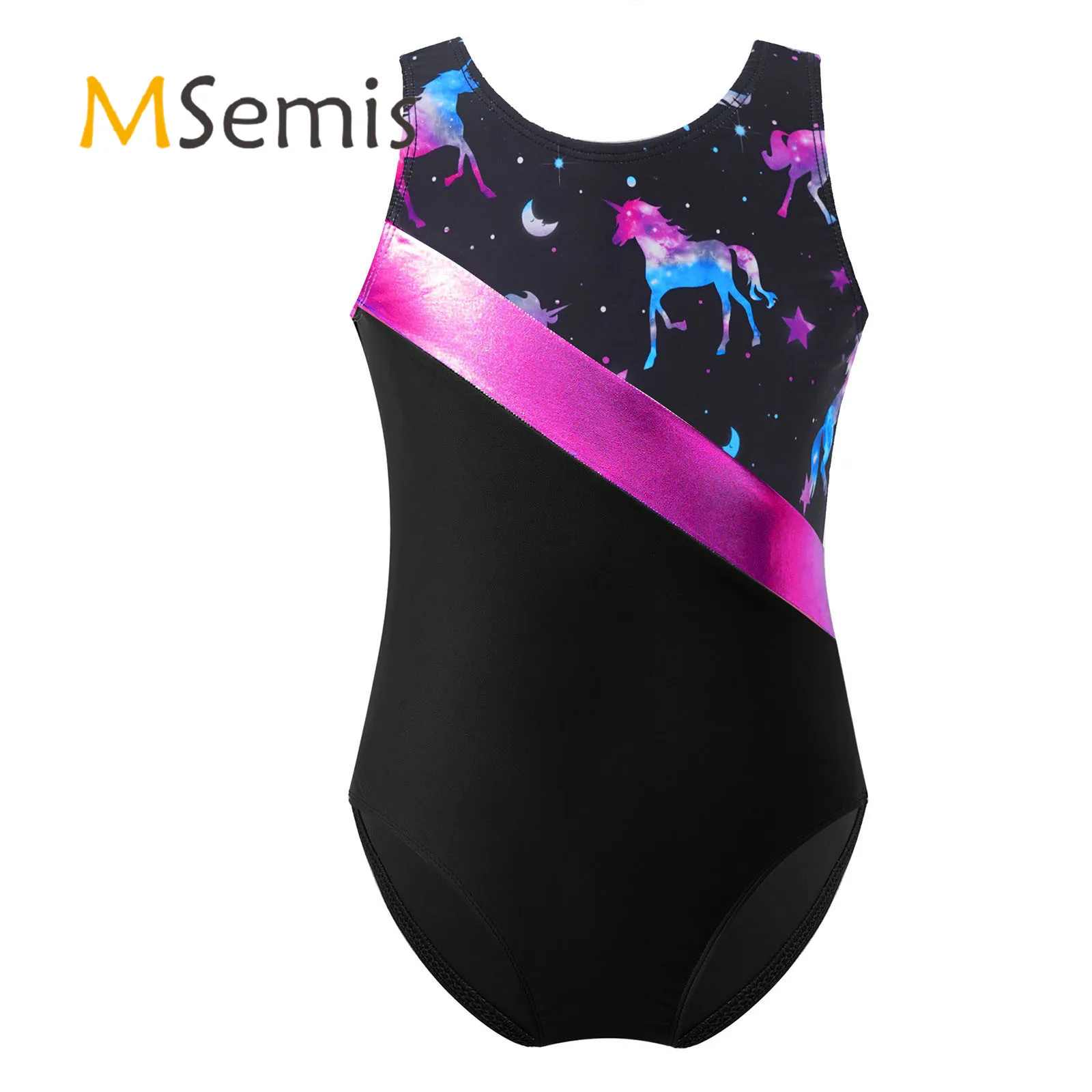 Детский гимнастический балетный купальник для девочек Цельный с круглым вырезом