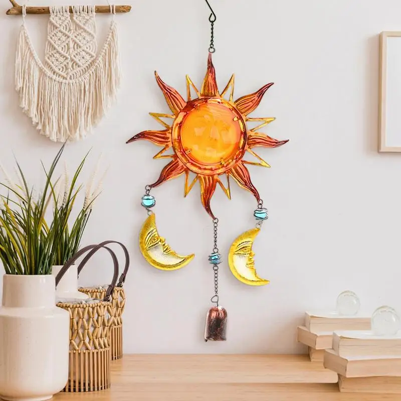 

Moon Wind Chimes Colored Painting Retro Sun And Moon Windchimes Gradient Windbell Metal Pendant Home Garden Courtyard Decor