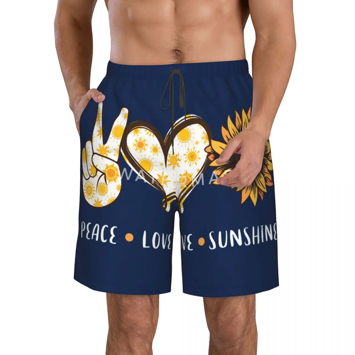 

Peace-love-sunshine-sunflower-hippie Beach Pants, Casual Pants Loose Men Daily Customizable