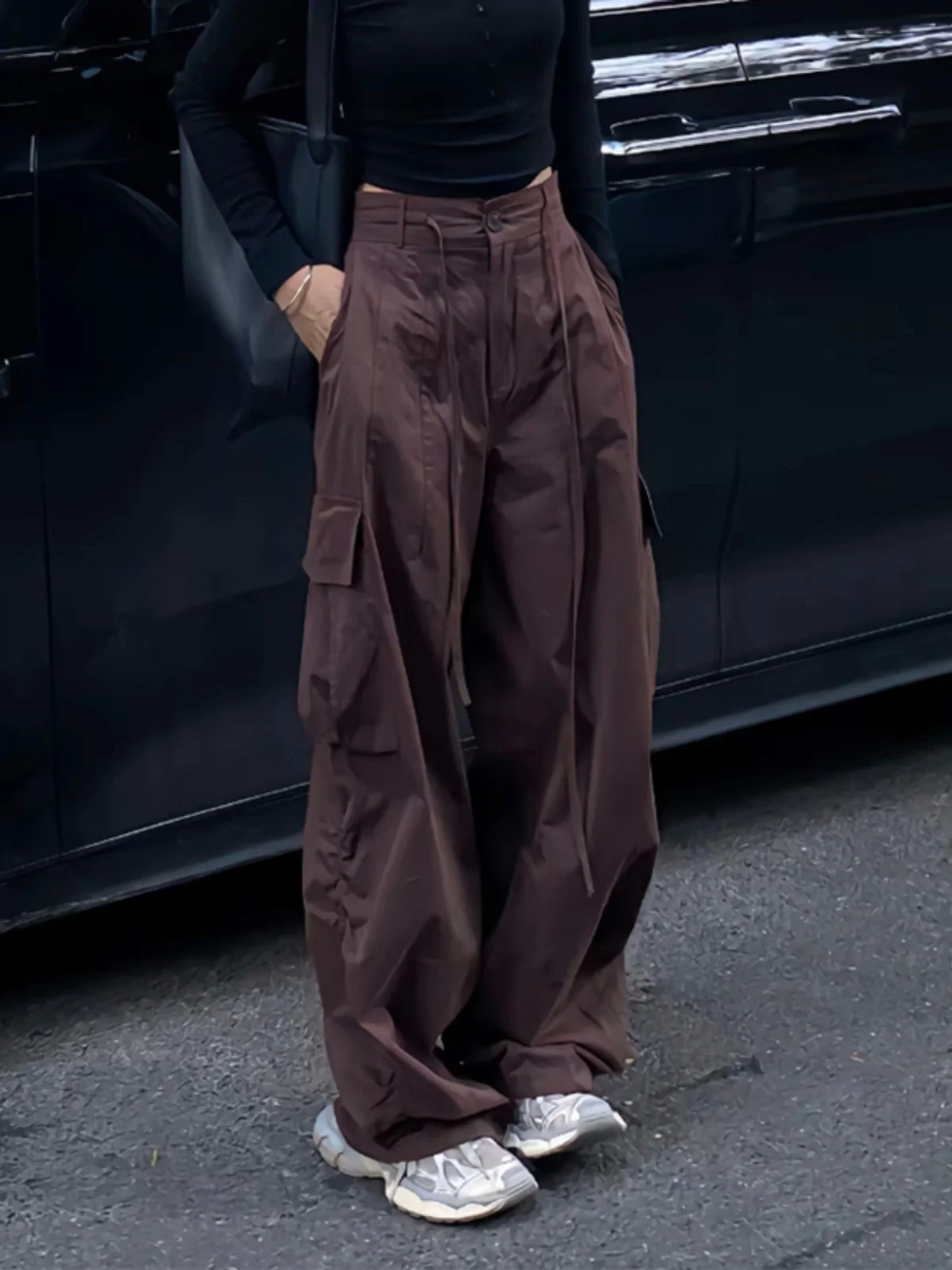 Plus Size American vintage Wide Leg Overalls Women 2024 Autumn New High Waist Loose Casual Drawstring Straight Mop Pants