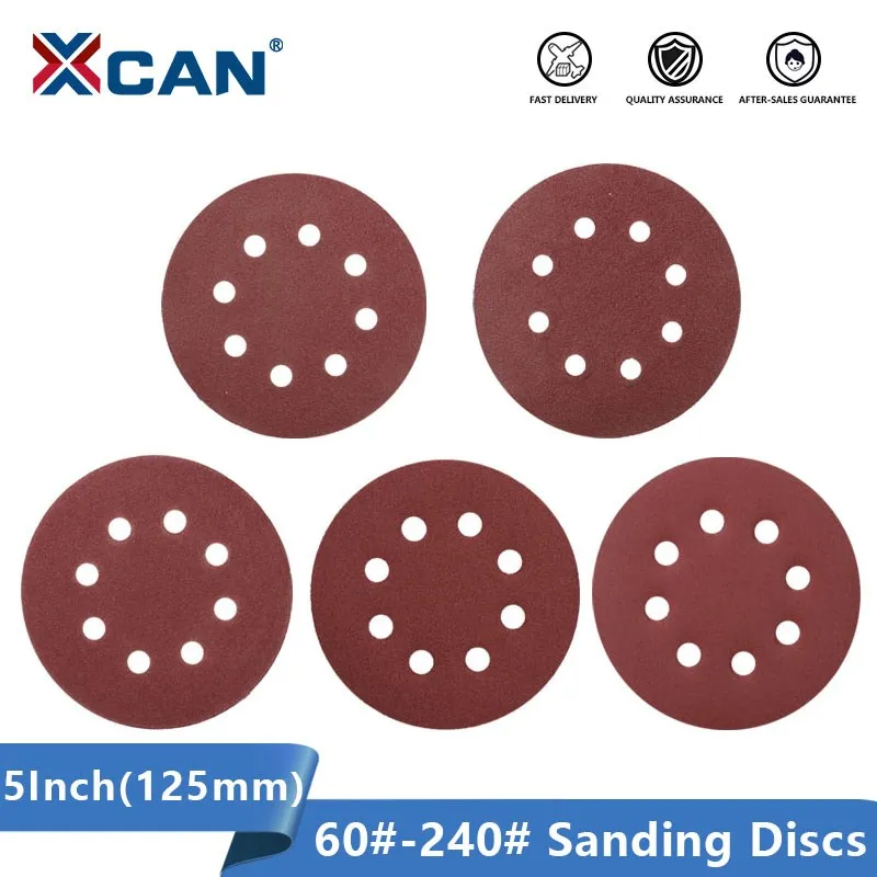 

XCAN 125mm（5inch) Sanding Discs Grit 60-240 8 Hole Hook Loop Sanding Paper Sander Disc Abrasive Polishing Tools Sandpaper