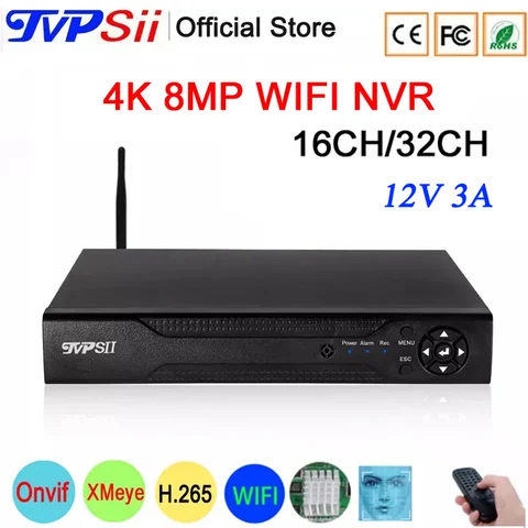 Видеорегистратор Hi3536C XMeye для видеонаблюдения, 12 В 3 А, 8 Мп, 4K, 32 канала, H.265 + макс 14 ТБ, Sata, аудио, Onvif, распознавание лица, Wi-Fi, видеорегистратор системы видеонаблюдения, NVR
