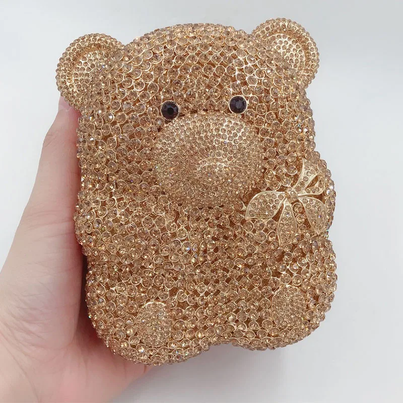 

Champagne Color Bear-Shaped Evening Bags Clutches Wedding Purse Elegant Party Prom Mini Minanudiere