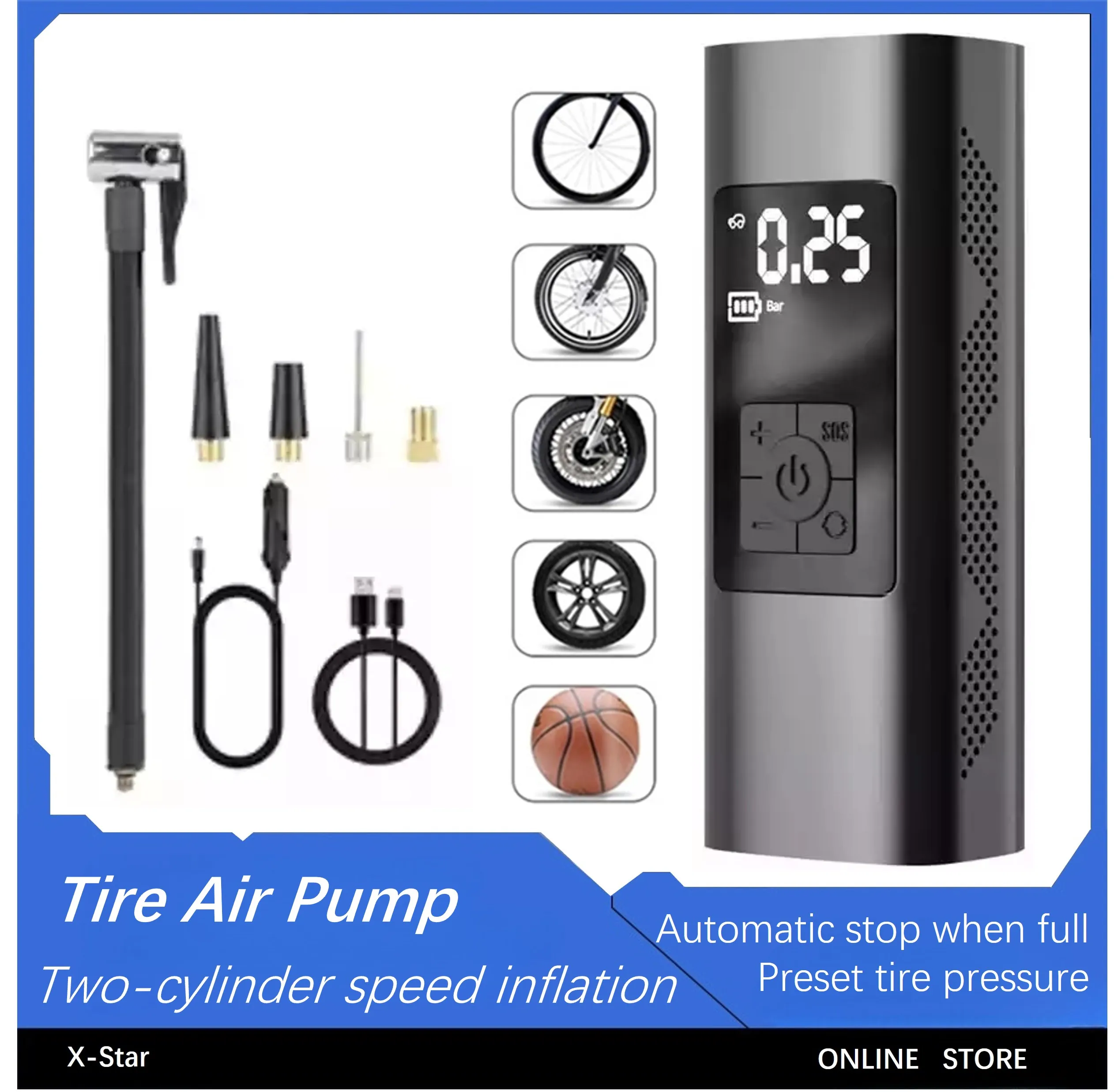 12V 150psi Air Pump With Battery Portable Car Tyre Inflator For Car Motorcycle And Bicycle Tires Electric