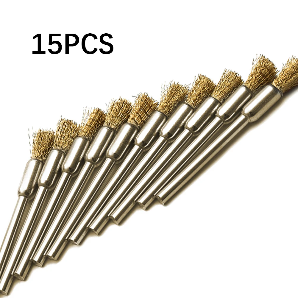 

15Pcs/set Pencil Brushes Brass Wire Mounted Wire Wheel Mandrel Set Dremel Accessory Rotary Tools 3.17mm Shank Mandrel