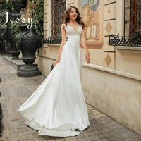 luxury wedding dress soft satin with lace embroidery a line floor length ball gown beading high neck sleeveless %e2%80%8bbridal zipper