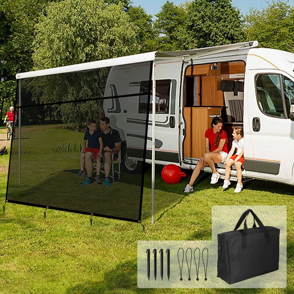 

274*457cm Universal RV Awning Side Sunshade Screen Black Mesh UV Blocker Privacy Screen for Motorhome Camper Trailer Canopy