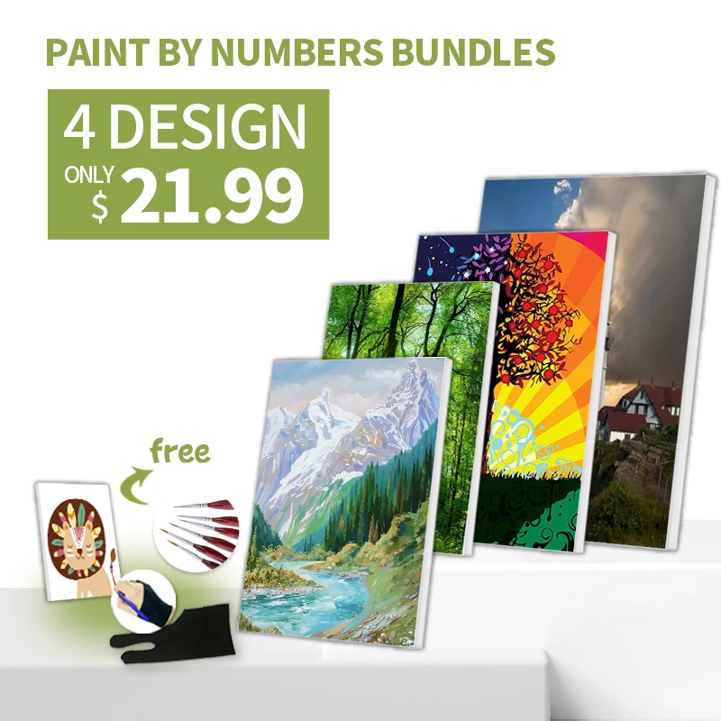 

RUOPOTY 4pc/lot DIY Painting By Numbers 40x50cm Shop in Buddle Landscape Home Decor Coloring By Number Picture Drawing Gift