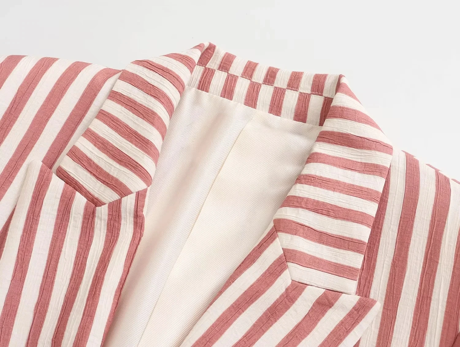 Dave&Di Fashion  Pockets Jacket Striped Loose Roll Up Sleeve Casual Blazers Women Tops