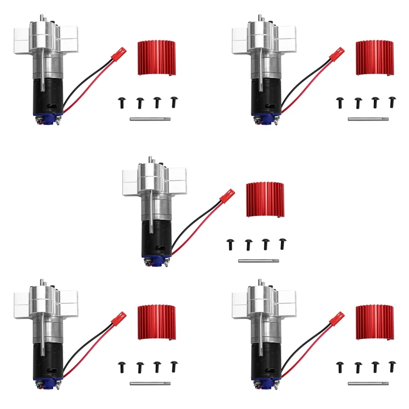 

5X 370 Brushed Motor+Alloy Heat Sink Gear Box Set With Steel Gears For WPL Henglong C14 C24 B14 B24 B16 B36 Silver