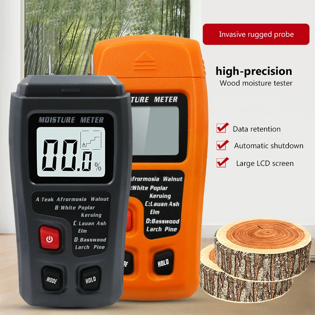 

Двухконтактный цифровой измеритель влажности древесины 0-99.9%, черный гигрометр, детектор влажности древесины с большим ЖК-дисплеем