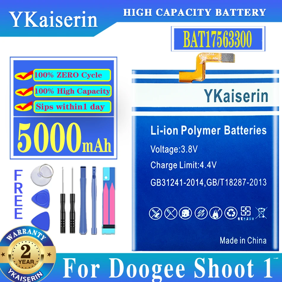 

YKaiserin for DOOGEE Shoot 1 BAT17563300 Battery Replacement 5000mAh Parts Backup Battery for DOOGEE Shoot1 Smart Phone Batteria