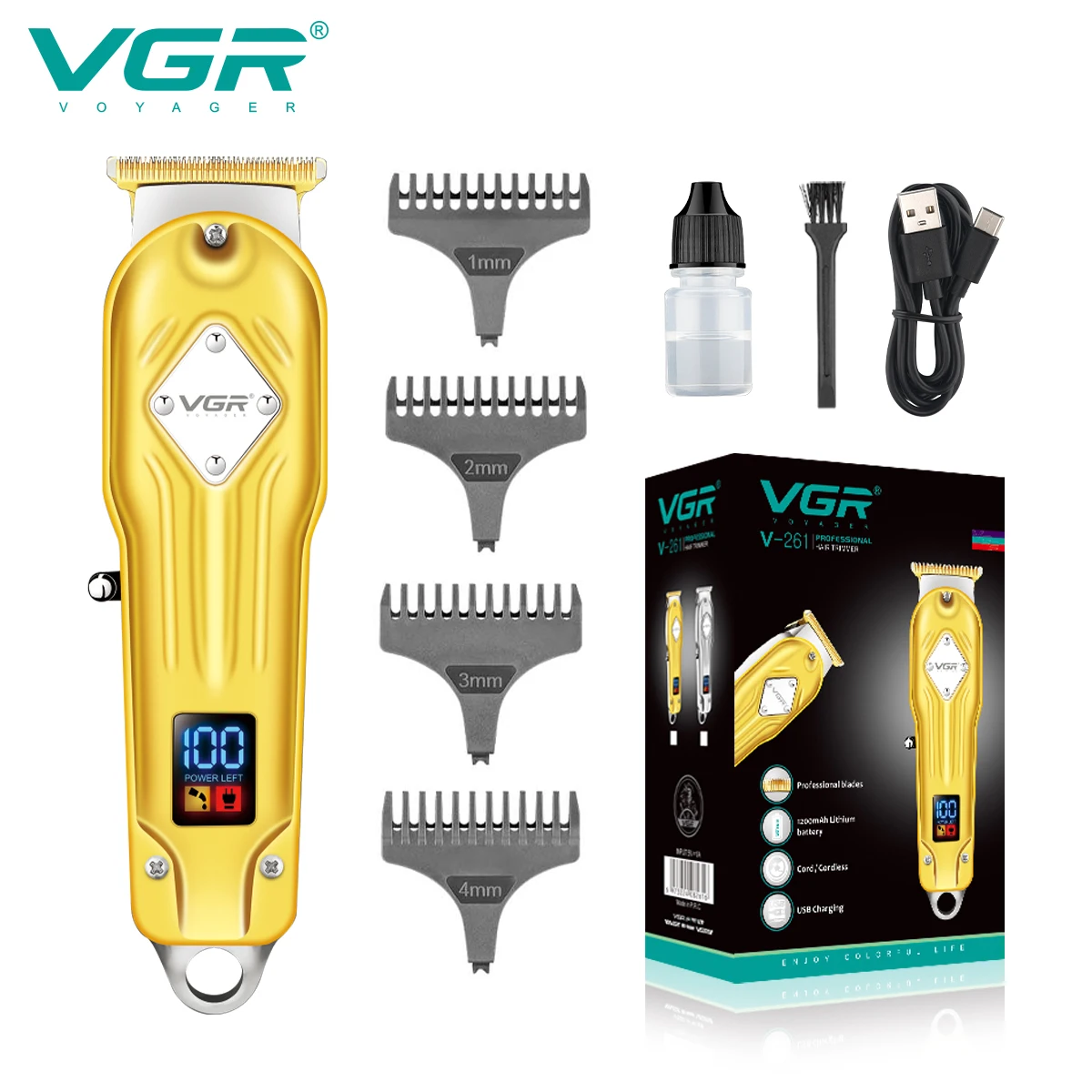 

VGR Hair Trimmer Professional Hair Clipper Metal Hair Cutting Machine Electric LED Display Zero Cutting Machine for Men V-261