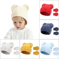 newborn hat gloves set cute bear baby beanie cotton boys bonnet infant girls cap kids hats spring autumn baby accessories 0 2y
