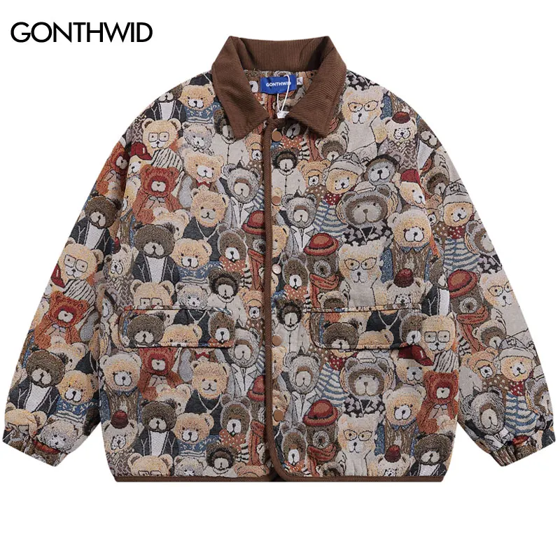 

Винтажная куртка, зимнее плотное пальто Y2K в стиле хип-хоп, ретро, с мультяшным мишкой Тедди, мягкие куртки 2023, модное Свободное пальто в стиле Харадзюку, уличная одежда