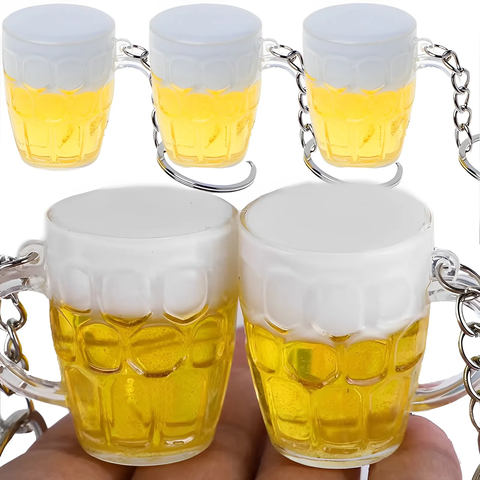 

3/2/1PCS Creative Resin Beer Mug Keychains Simulation Mini Drink Keyring For Men Women Car Bag Pendant Accessories Gift Party