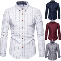 spring and summer mens plaid long sleeved shirt youth trend loose casual lapel shirt