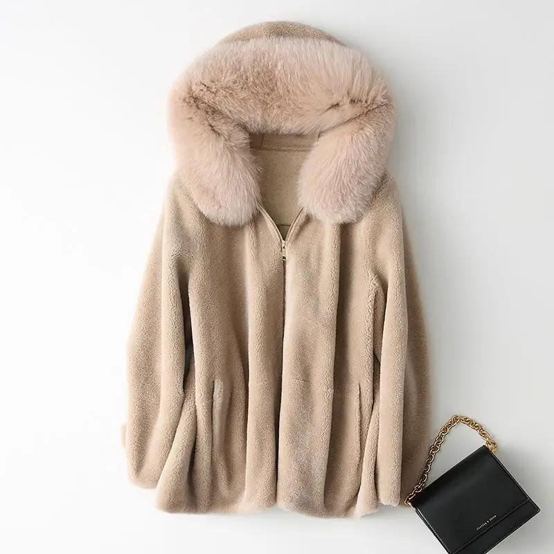 Parkas Women Outdoors Coats Jackets 2022 Winter Faux Fur Sheared Fleece Splicing Hooded Thickening Cardigan Casual Jackets Woman