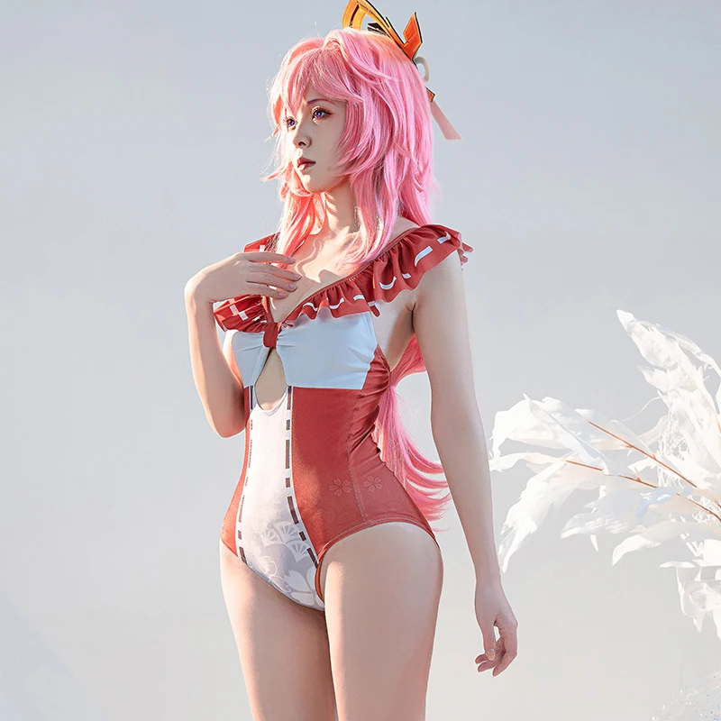 

Женский слитный купальник Genshin Impact Yae Miko, летний купальный костюм с эффектом пуш-ап