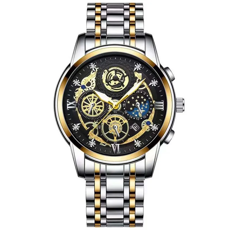 

Men's Watch Waterproof Glow at Night New Calendar Fashion Hollow Out Flywheel Water Diamond Sun Moon Star Quartz