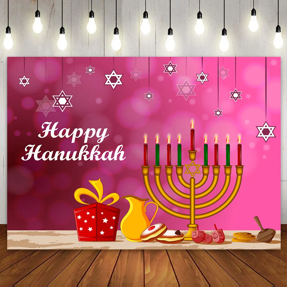Happy Hanukkah Backdrop Chanukah Dreidels Photography Background Israel Pink for Girls Birthday Party Banner Decor Photo Poster