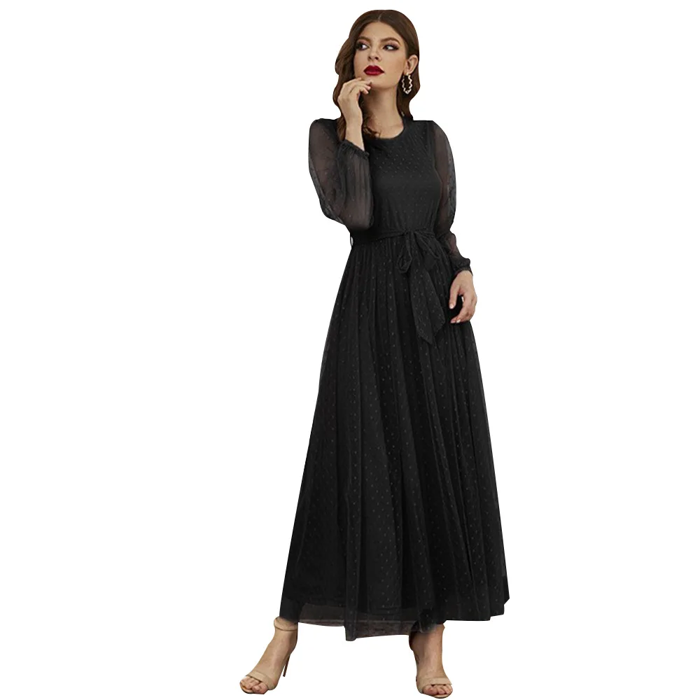 Womens Dress 2023 Spring Autumn New Fashion Casual Round Neck Stitching Gauze Dress Vestidos Elegantes Para Mujer