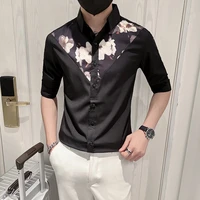 2022 splicing flower shirts men summer half sleeve slim fit casual shirt social party tops korean streetwear blouse men clothing