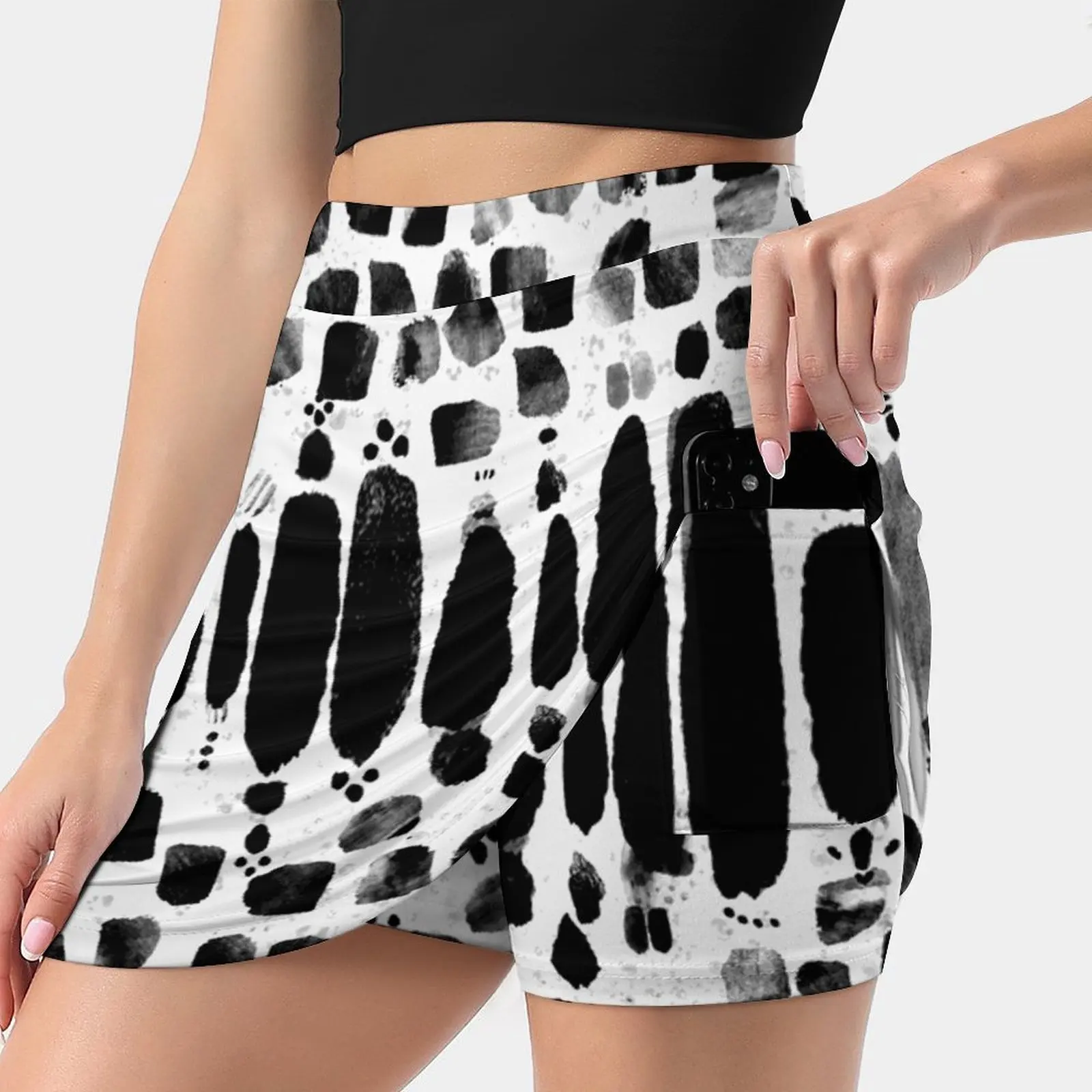 

Женская двухслойная короткая юбка с принтом, черно-белая