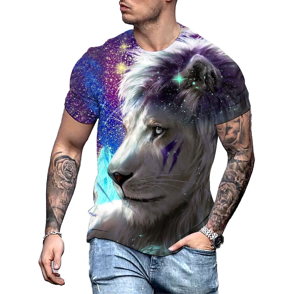 3D Lion Print T Shirt For Men Trendy Hip Hop Harajuku Oversized T-Shirt Leisure O-neck Pullover Retro Short Sleeve Free Shipping