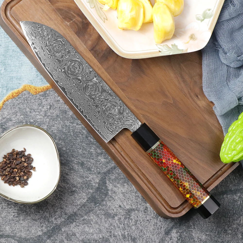 7-дюймовый нож Santoku JUMCSONG 67 слоев шеф-повара из дамасской стали японский для резки