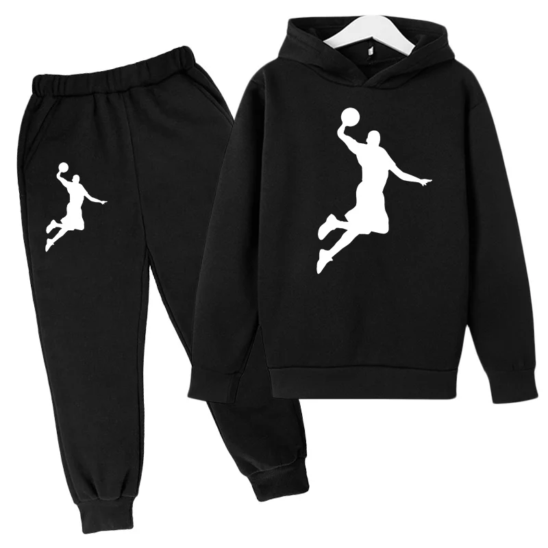 Children's Jogging Two-piece Basketball Hoodie Baby Boy Girl Clothes Coat Pants Sweatshirt Girl Coat Spring and Autumn Clothing