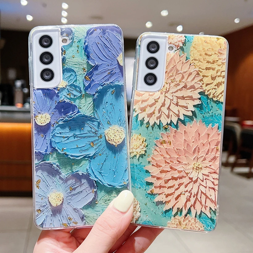 

Flowers Glitter Gold Foil Case for Samsung Galaxy S22 S21 S20FE Plus Note20 Ultra A72 A52 A32 A53 A33 A22 A51 A71 A12 Soft Cover