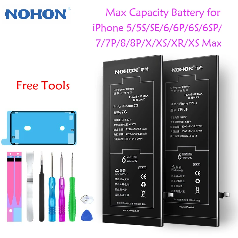 

Аккумулятор NOHON Max для iPhone 7, сменная батарея для телефона iPhone 5 5S 6 6S 7 8 Plus SE X XR XS Max