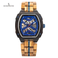 bobo bird 38mm luxury men watches tonneau square mechanical watch hollow sport automatic with wooden strap personalized gift