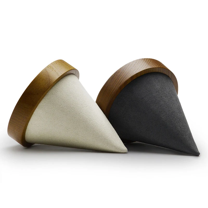 Oirlv Solid Wood Jewelry Holder Beige Gray Conical Wooden Bracelet Display Stand For Chain Bracelet Holder Jewelry Display Rack