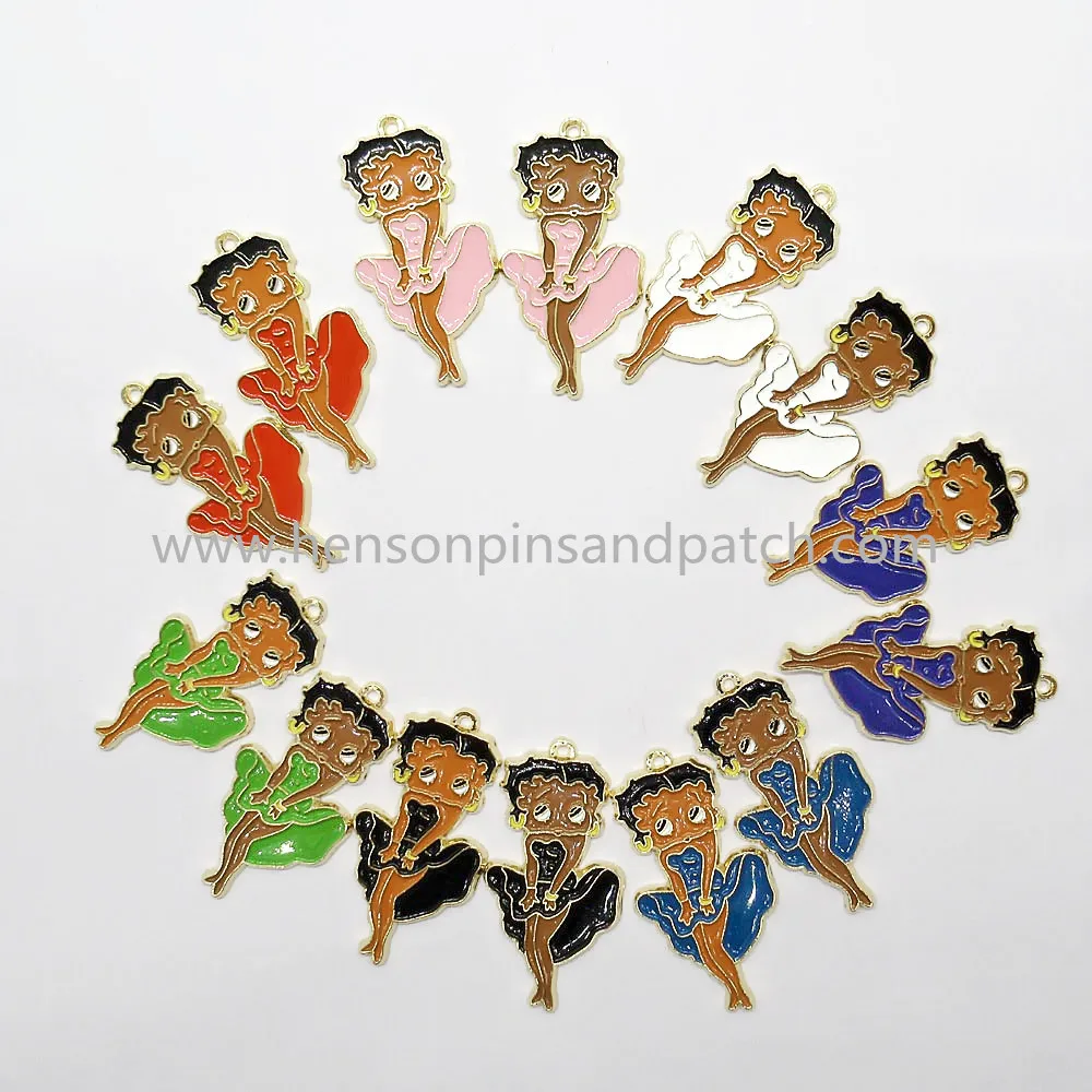 

China manufactory metal soft enamel black girl charm