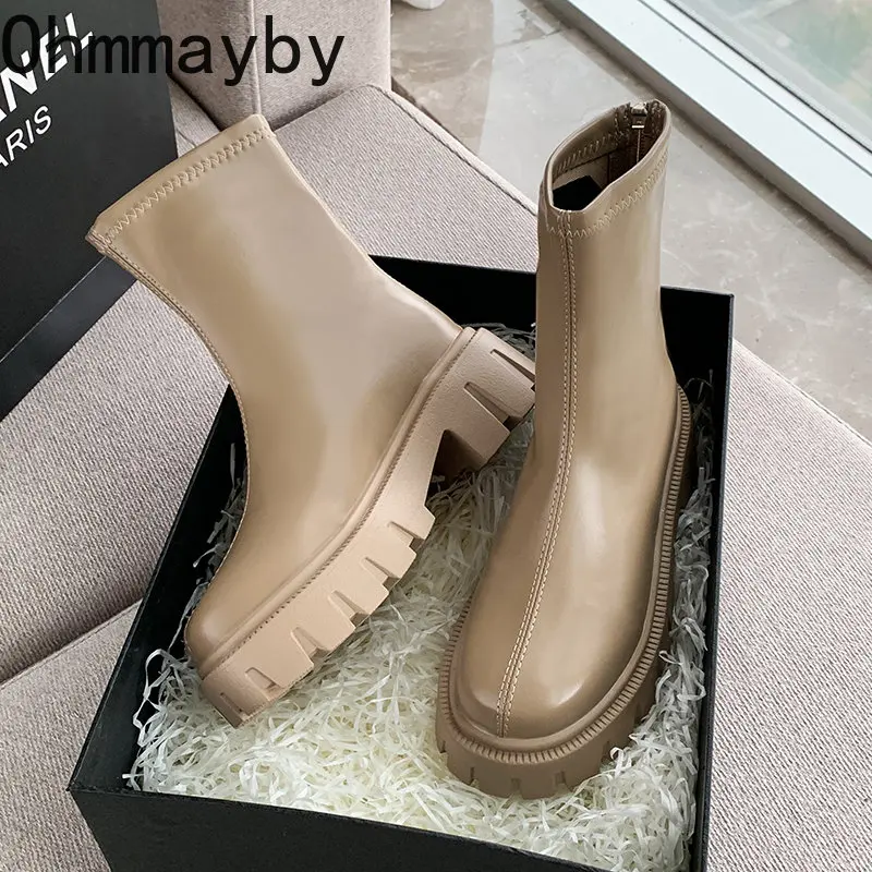 

Женские высокие сапоги на толстом каблуке, с круглым носком, на молнии