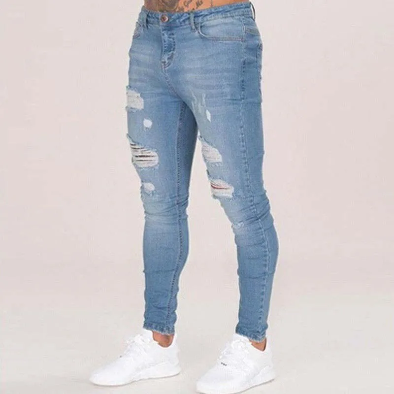 New Men's Slim White Jeans Fashion Ripped Holes Skinny Destroyed Denim Pants 2023 Male Streetwear High quality Joggers Jeans