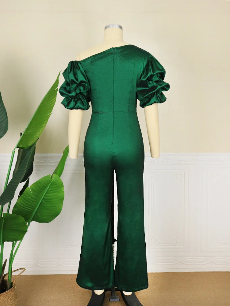 Green Jumpsuits Short Puff Sleeve Sexy Bodycon Party Outfits for Women Club Party Office Evening Rompers Overalls Big Size 4XL