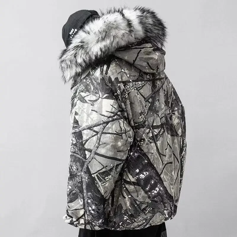 

2023 Men/Women Winter Jackets Thickness Outwear Coat Fur Collar Japanese Streetwear Outdoor Overcoat